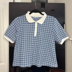 Zara Blue and White Patterned Polo Shirt